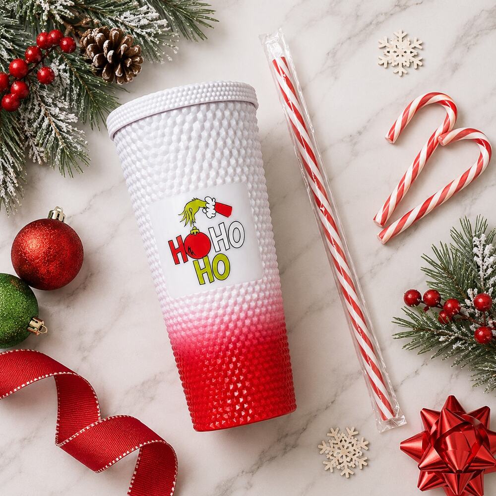 Grinch Ho Ho Ho 24oz Christmas Tumbler Straw New